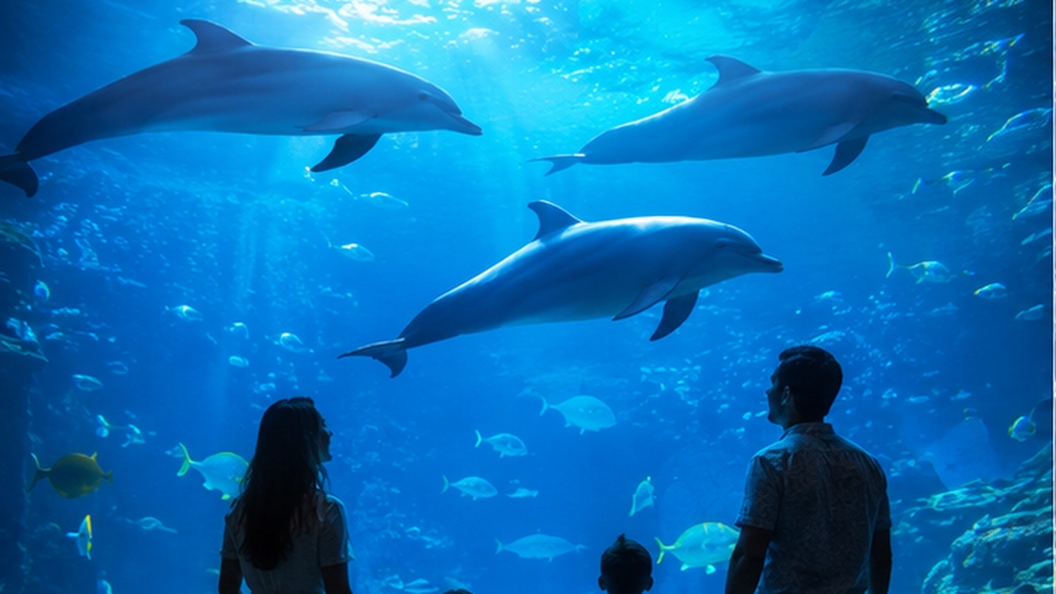 水族館で海の生きものを楽しむ家族連れのイメージ