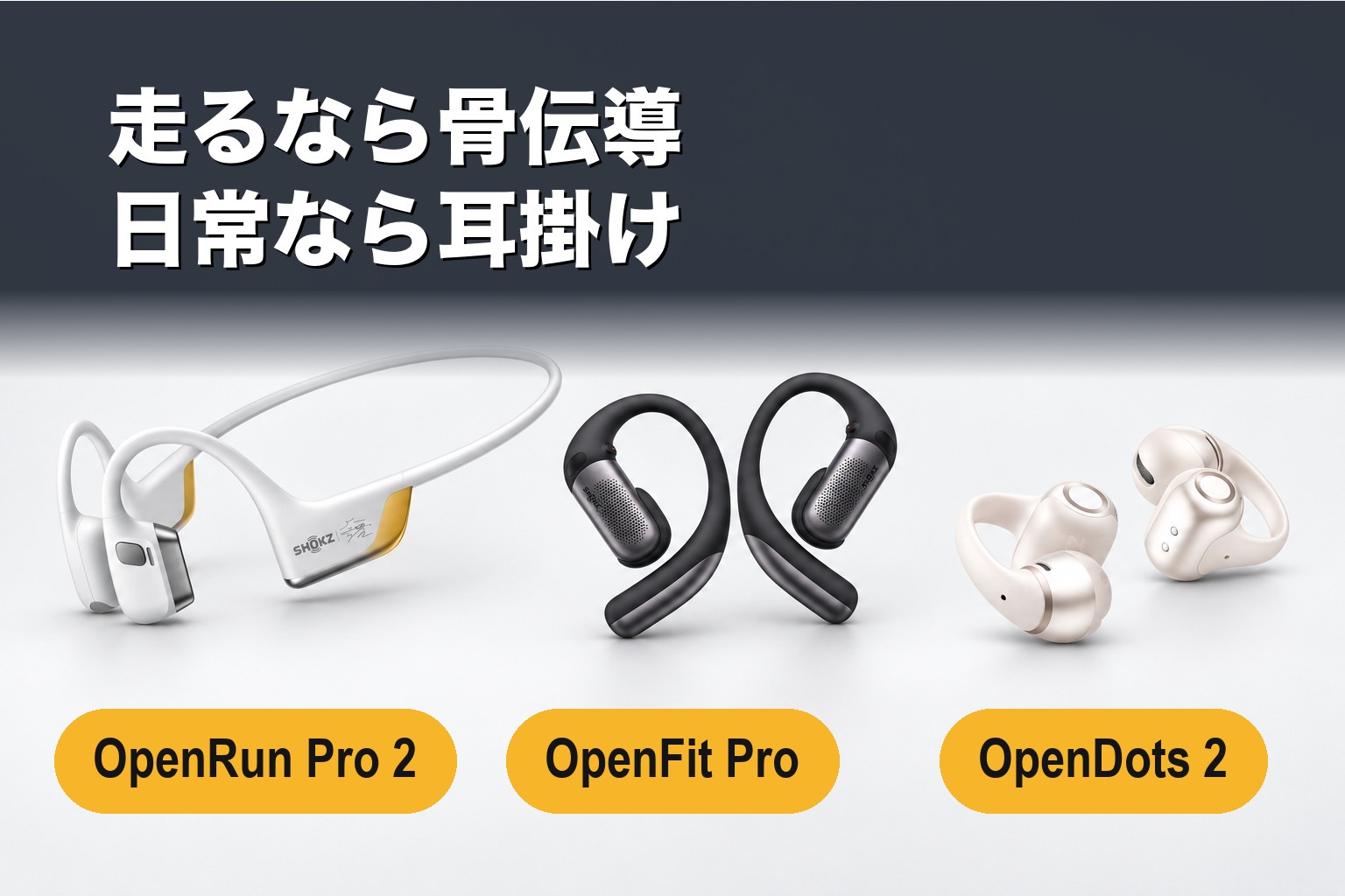 Shokzの3つの方式（骨伝導・耳掛け・イヤーカフ）